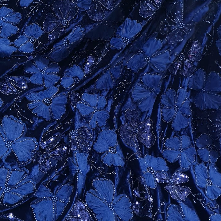 Floral Embroidered Lycra Velvet Fabric
