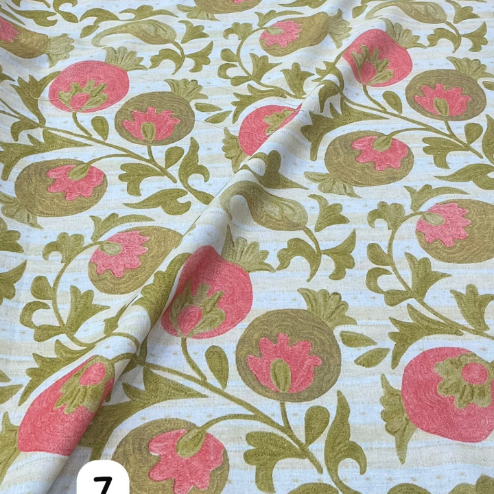 Belgium Linen Print Pomegranate Floral Vine Pattern Big Width