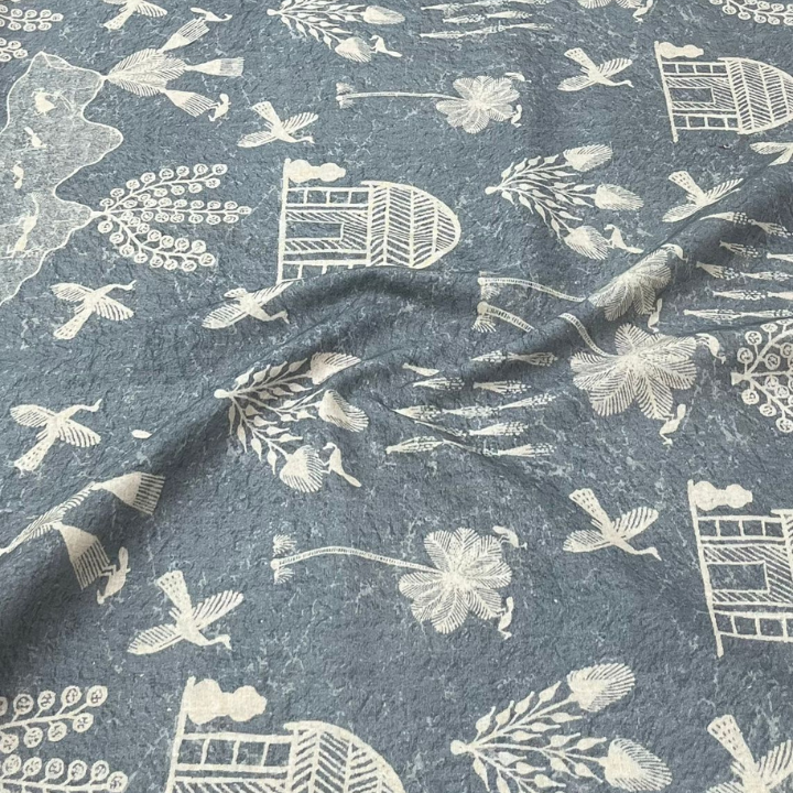 Premium Floral Print Belgium Linen Fabric Big Width