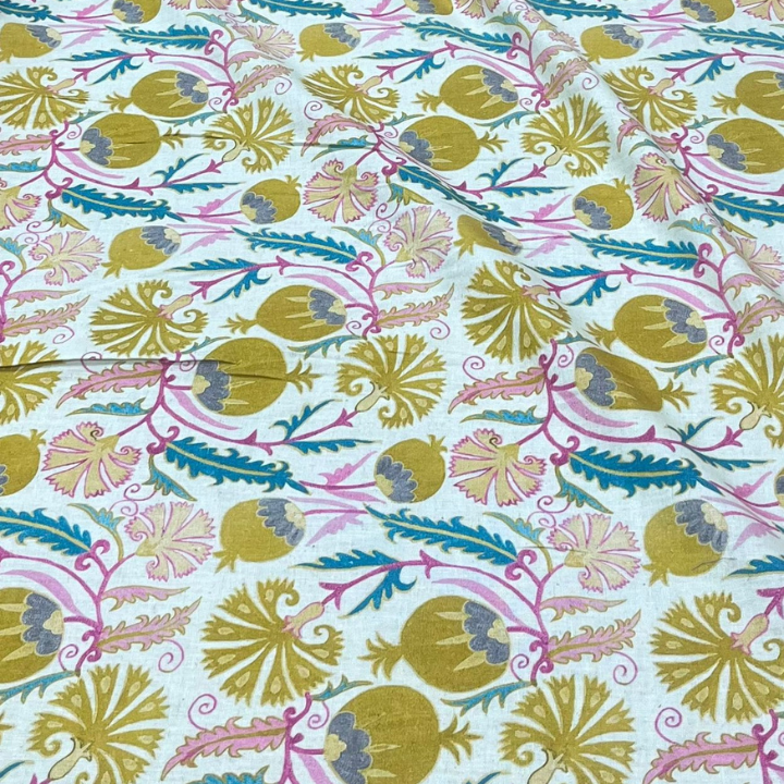 Premium Belgaum Linen Fabric with Botanical Print Big Width