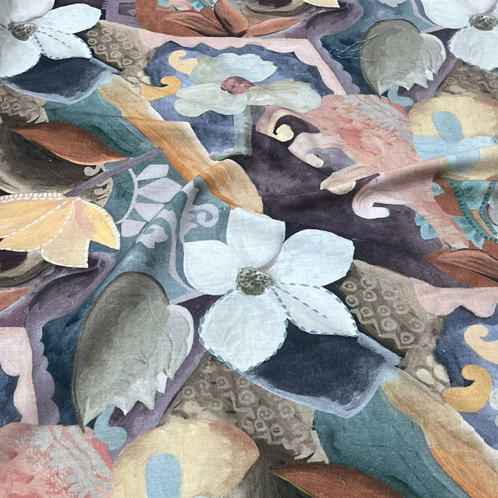 Premium Belgium Linen Print Abstract Floral & Botanical Pattern Big Width