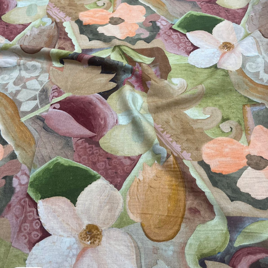 Premium Belgium Linen Print Abstract Floral & Botanical Pattern Big Width