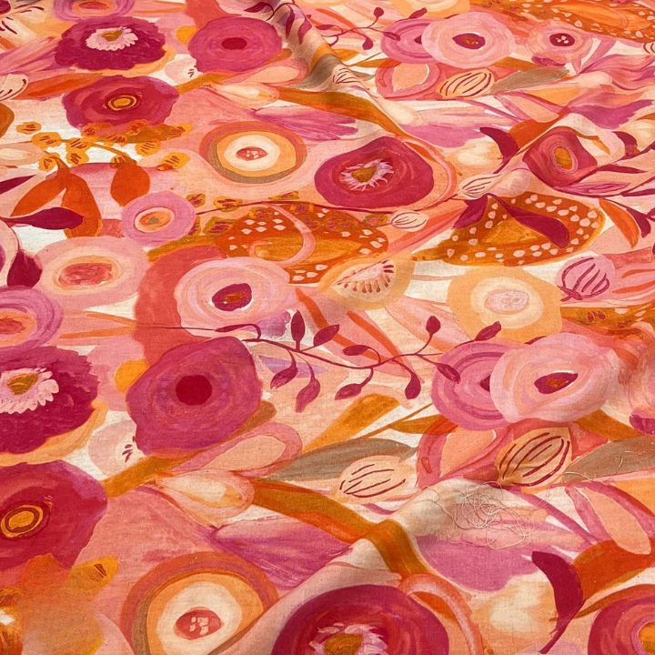 Belgium Linen Printed Fabric Big Width Floral Botanical Pattern