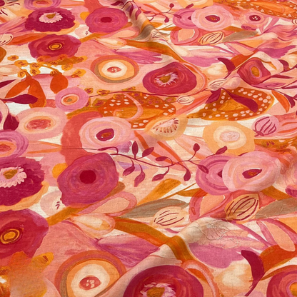 Belgium Linen Printed Fabric Big Width Floral Botanical Pattern