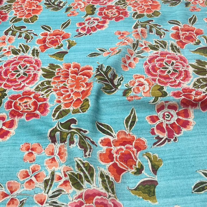 Belgium Linen Printed Fabric Big Width Floral Botanical Pattern