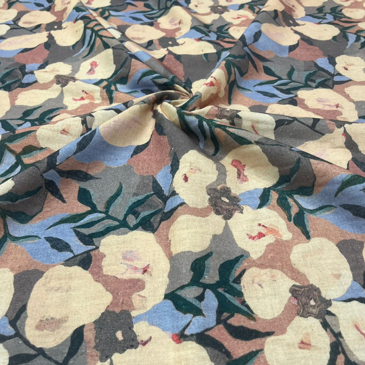Belgium Linen Printed Fabric Big Width Floral Botanical Pattern