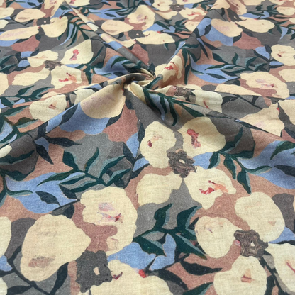 Belgium Linen Printed Fabric Big Width Floral Botanical Pattern