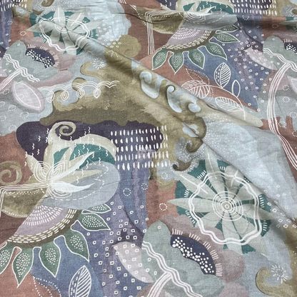 Premium Floral Print Belgium Linen Fabric Big Width