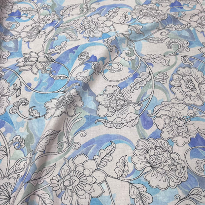 Premium Floral Print Belgium Linen Fabric Big Width