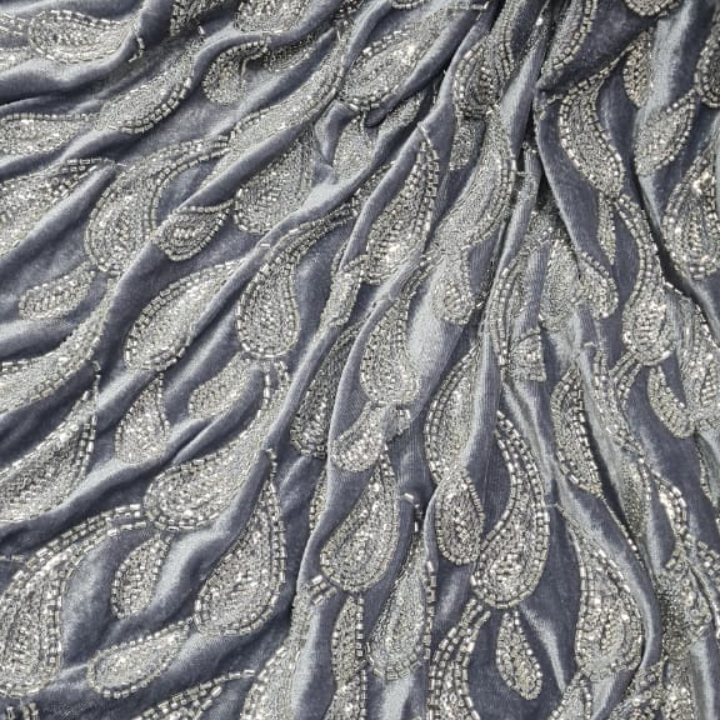 Experience luxury with our Cutdana and Sequins Embroidery on Lycra Velvet