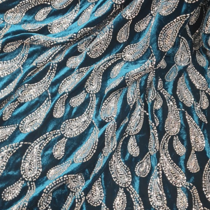 Experience luxury with our Cutdana and Sequins Embroidery on Lycra Velvet