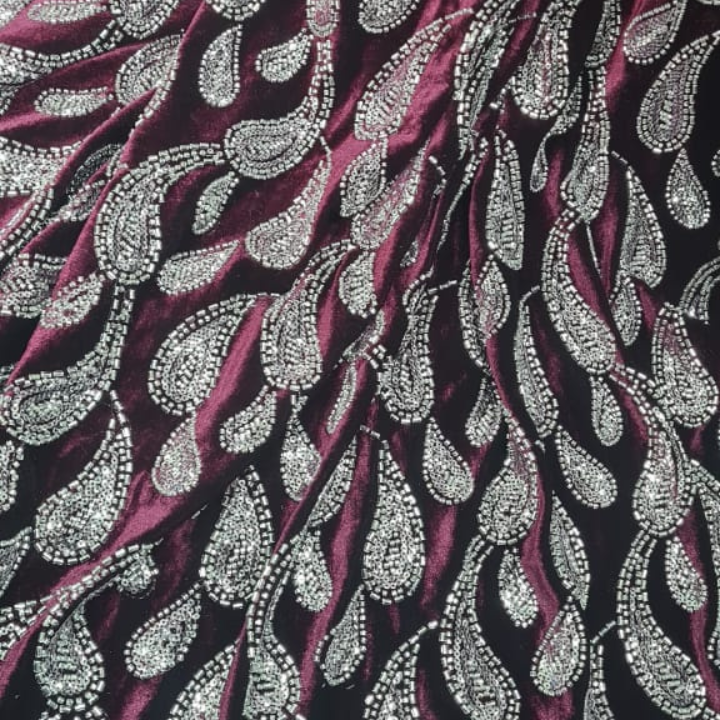 Experience luxury with our Cutdana and Sequins Embroidery on Lycra Velvet