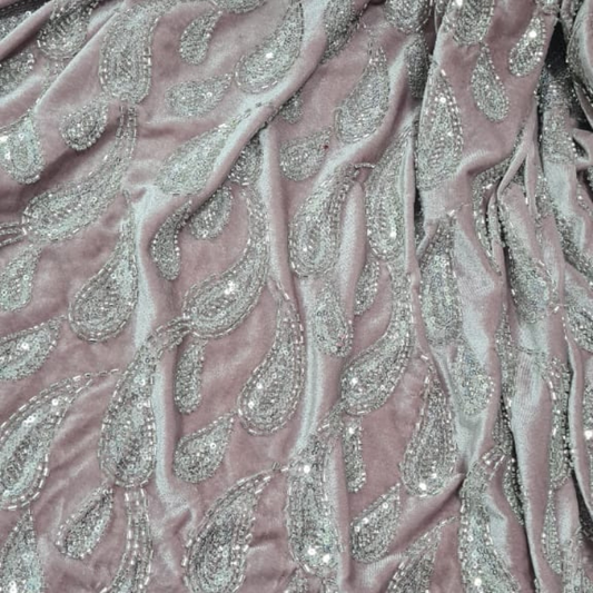 Experience luxury with our Cutdana and Sequins Embroidery on Lycra Velvet