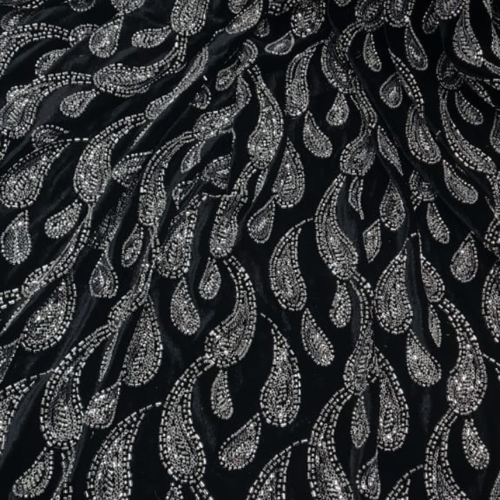 Experience luxury with our Cutdana and Sequins Embroidery on Lycra Velvet