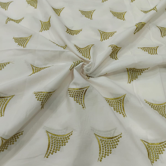 Premium Cotton Chikankari Fabric Abstract Geometric Boota Pattern Big Width