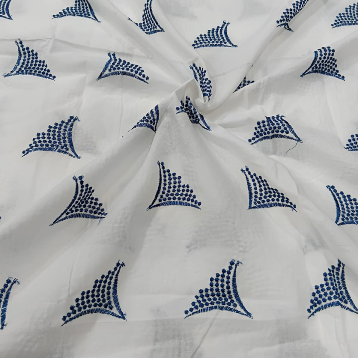 Premium Cotton Chikankari Fabric Abstract Geometric Boota Pattern Big Width