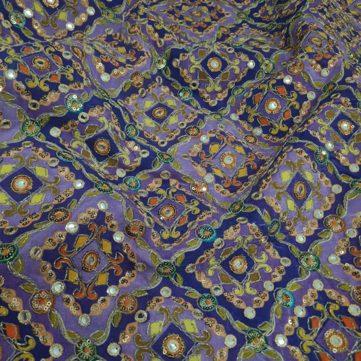 Premium Embroidered Crepe Fabric with Mirror Work -44" Width