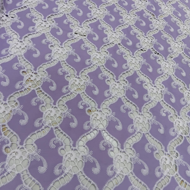 Premium Cotton Cutwork Embroidery Fabric Big Width Geometric Lace Pattern