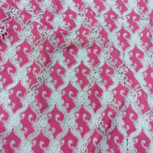 Premium Cotton Cutwork Embroidery Fabric Big Width Geometric Lace Pattern