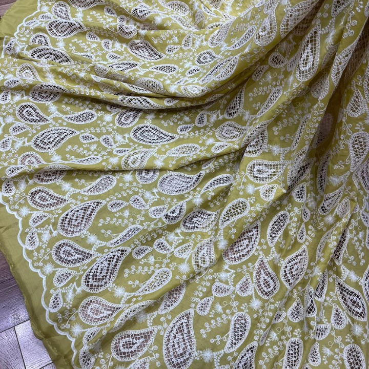 Premium Paisley Cotton Cutwork Embroidery Fabric Big Width