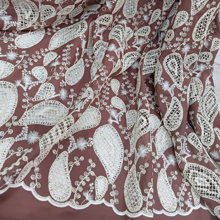 Premium Paisley Cotton Cutwork Embroidery Fabric Big Width