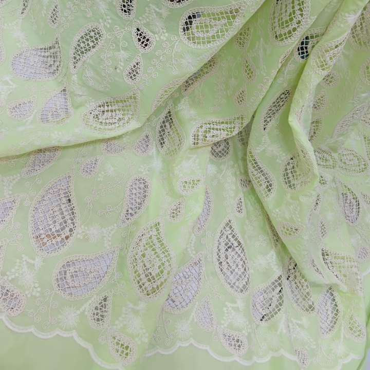 Premium Paisley Cotton Cutwork Embroidery Fabric Big Width
