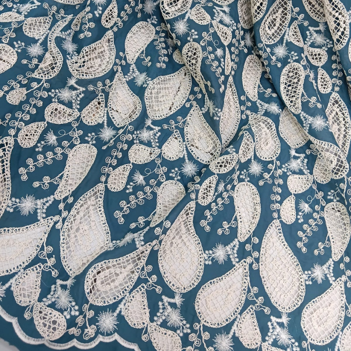 Premium Paisley Cotton Cutwork Embroidery Fabric Big Width