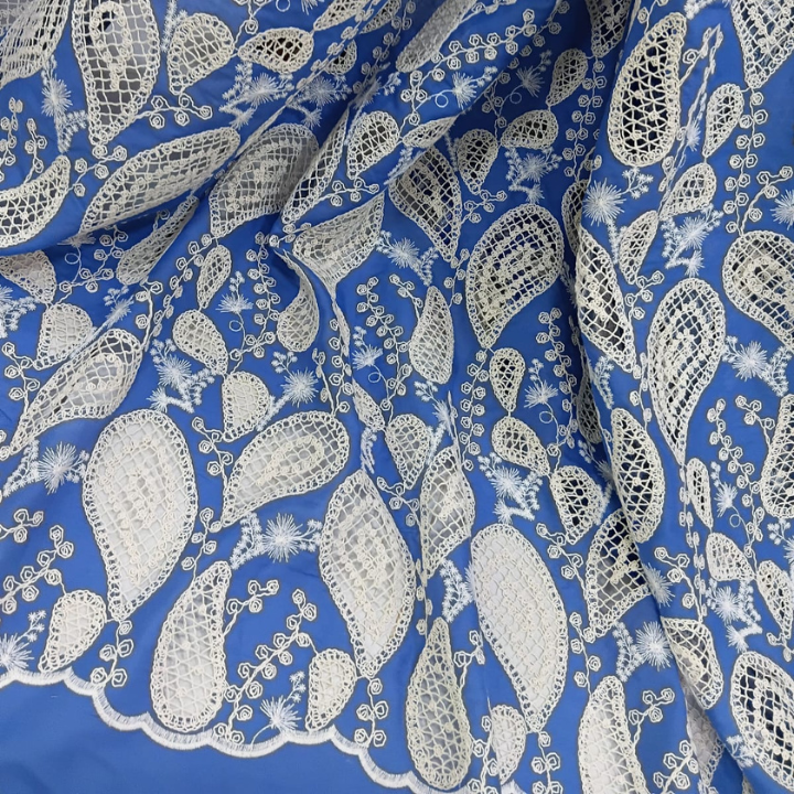 Premium Paisley Cotton Cutwork Embroidery Fabric Big Width