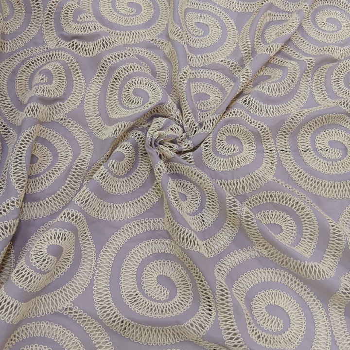 Premium Crepe Cutwork Embroidery Fabric Big Width Designer Spiral Pattern