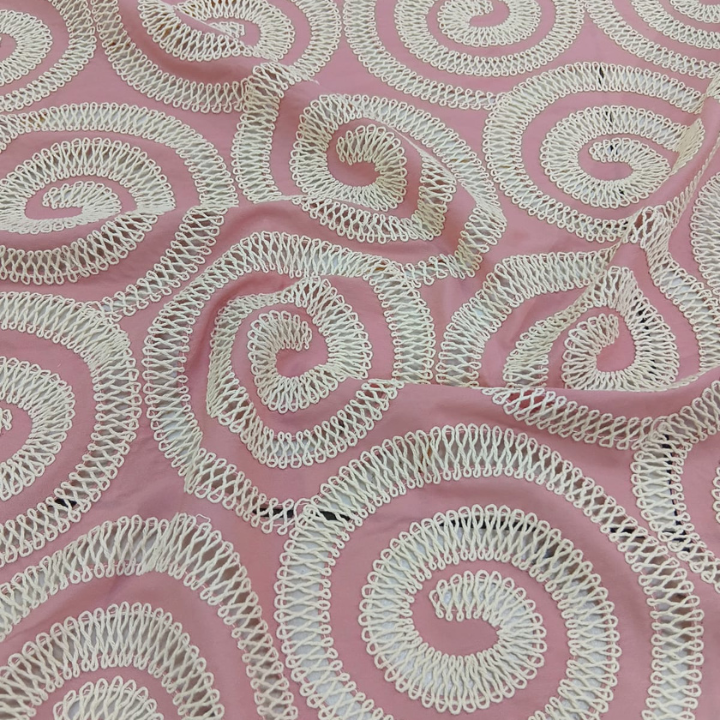 Premium Crepe Cutwork Embroidery Fabric Big Width Designer Spiral Pattern