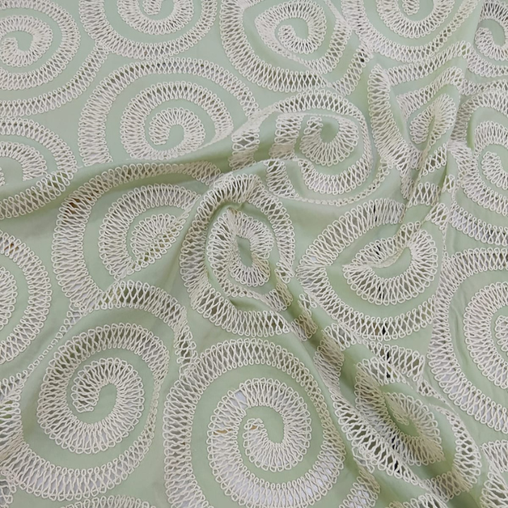 Premium Crepe Cutwork Embroidery Fabric Big Width Designer Spiral Pattern