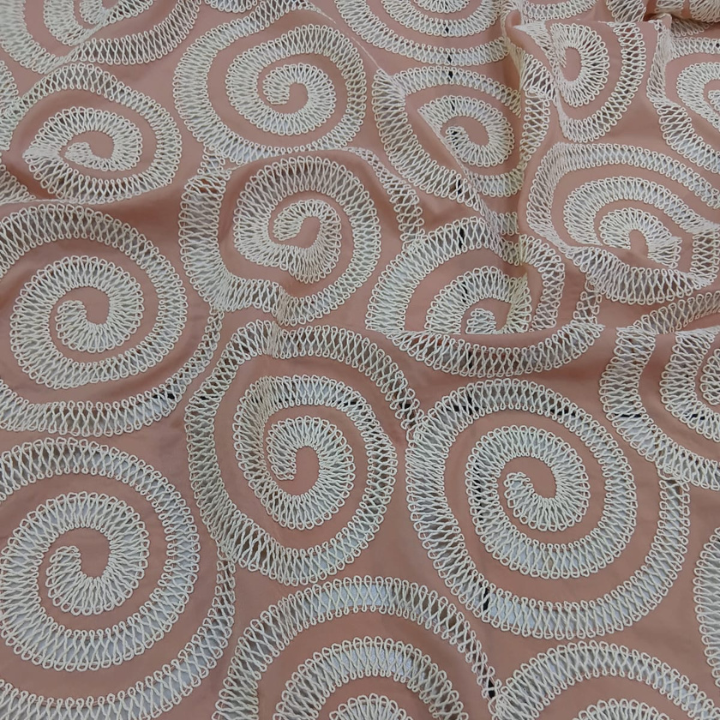 Premium Crepe Cutwork Embroidery Fabric Big Width Designer Spiral Pattern