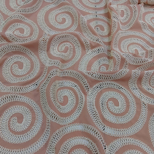Premium Crepe Cutwork Embroidery Fabric Big Width Designer Spiral Pattern