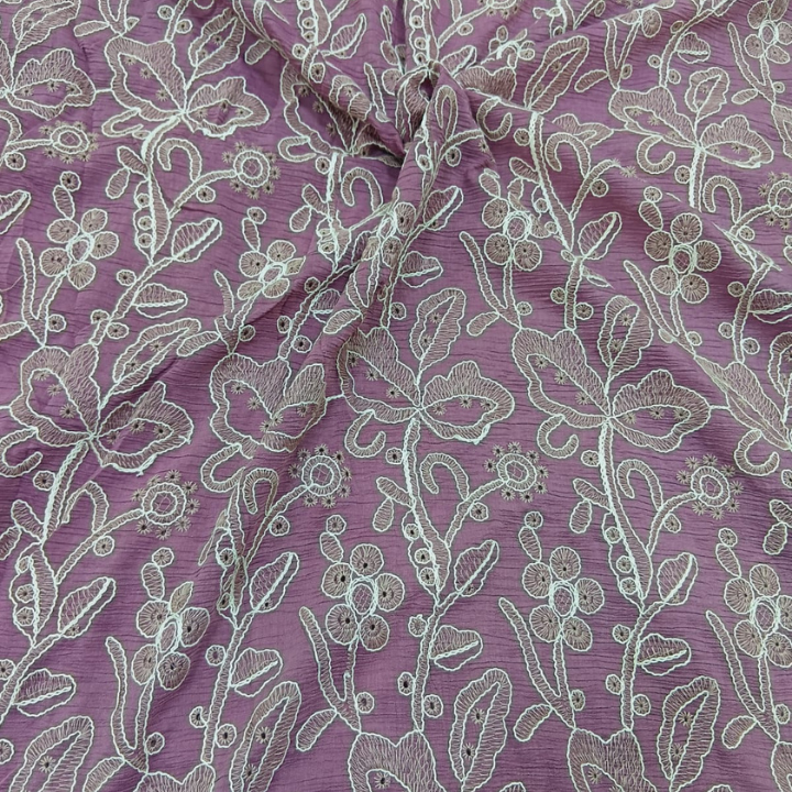 Premium Big Width Floral Crush Embroidery Fabric Textured Floral Vine Pattern