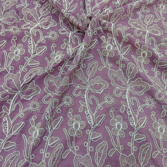 Premium Big Width Floral Crush Embroidery Fabric Textured Floral Vine Pattern