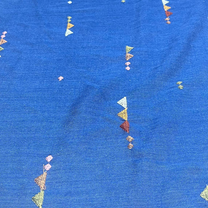 Premium Textured Geometric Embroidery Denim Fabric Big Width