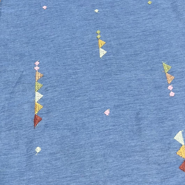 Premium Textured Geometric Embroidery Denim Fabric Big Width