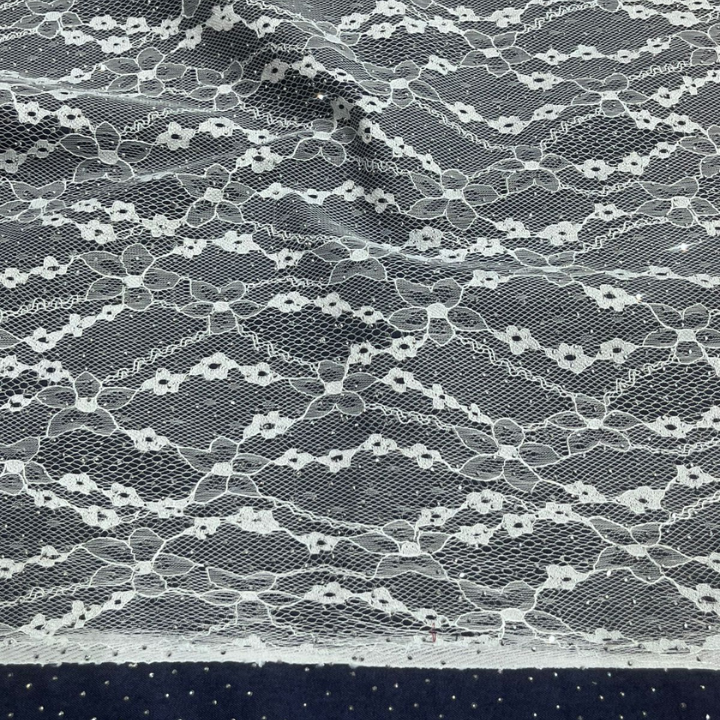 Premium Big Width Floral Net Lace Fabric with Self Stone Embroidery
