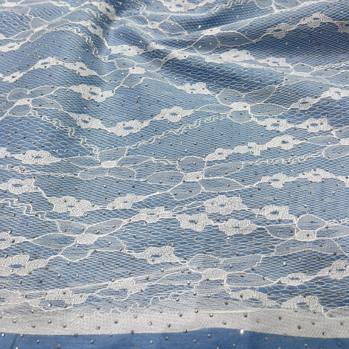 Premium Big Width Floral Net Lace Fabric with Self Stone Embroidery
