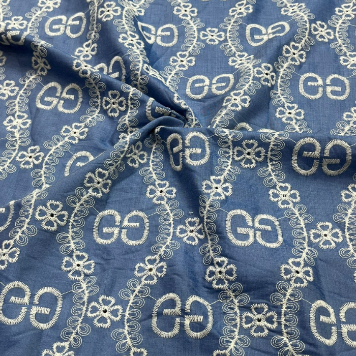 Premium Big Width Embroidered Denim Fabric Intricate Thread Work