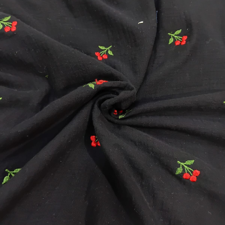 Embroidered Floral Double Cloth Cotton Fabric 60 Width