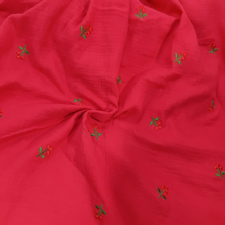 Embroidered Floral Double Cloth Cotton Fabric 60 Width