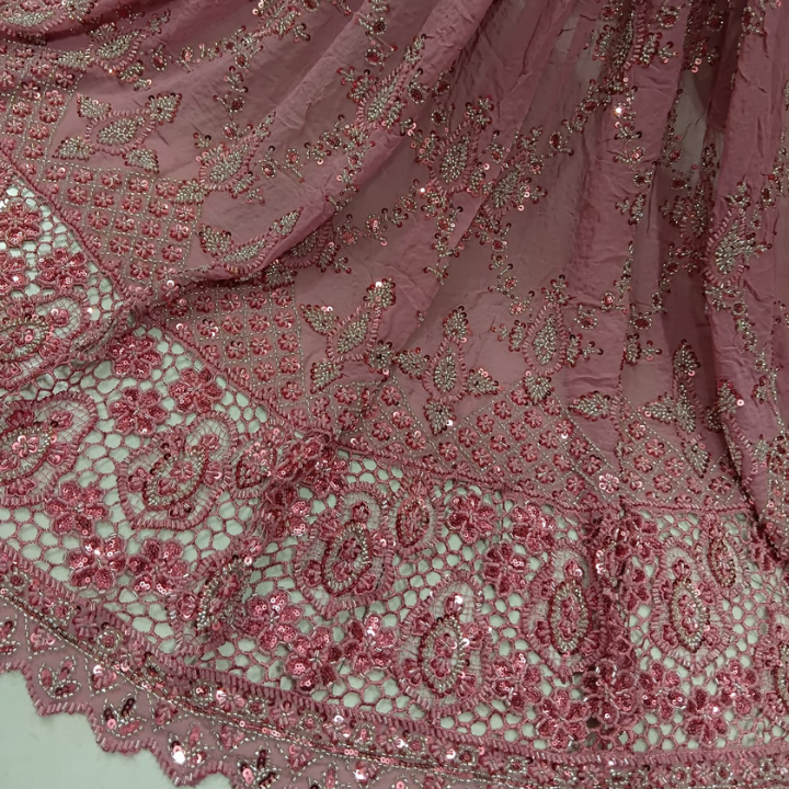 Georgette Fabric with Heavy Cutdana & Sequin Embroidery Big Width and  Cutwork Border Pattern