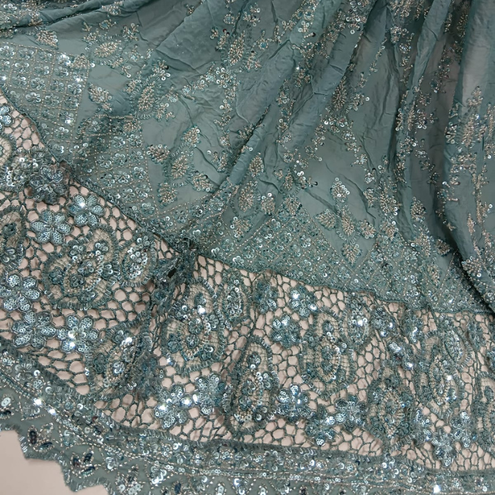 Georgette Fabric with Heavy Cutdana & Sequin Embroidery Big Width and  Cutwork Border Pattern