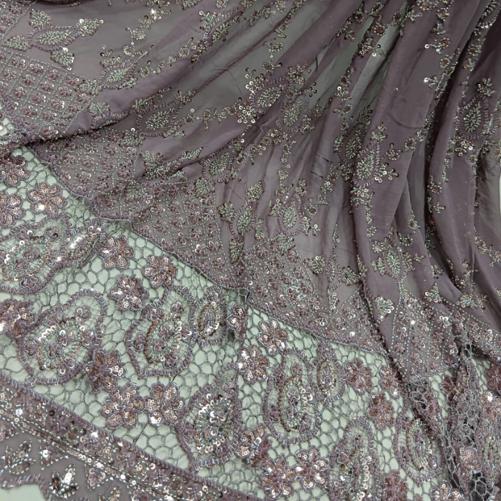 Georgette Fabric with Heavy Cutdana & Sequin Embroidery Big Width and  Cutwork Border Pattern