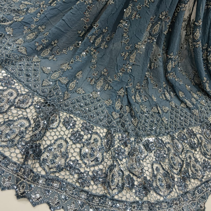 Georgette Fabric with Heavy Cutdana & Sequin Embroidery Big Width and  Cutwork Border Pattern