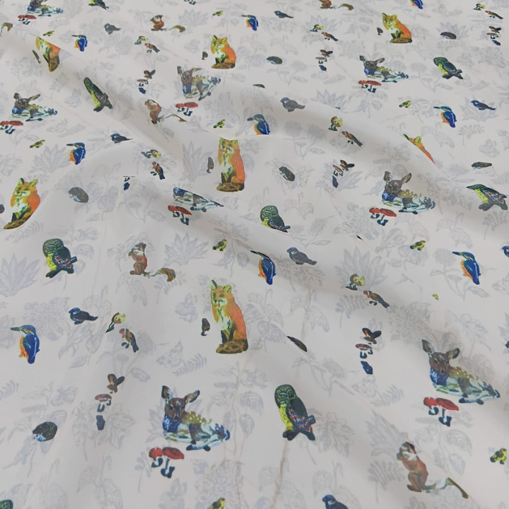 Premium Woodland Animal Printed Georgette Fabric Big Width