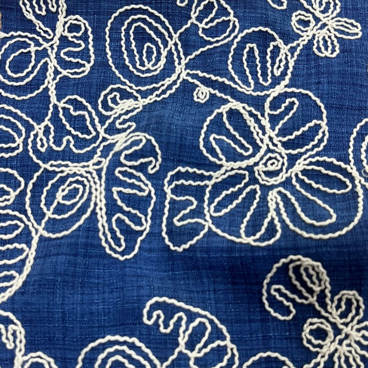 Floral Embroidered Linen Fabric Big Width
