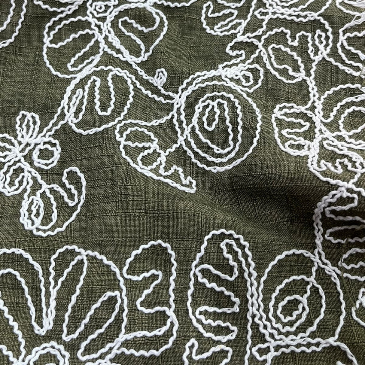 Floral Embroidered Linen Fabric Big Width