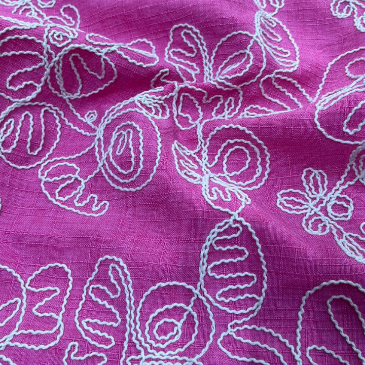 Floral Embroidered Linen Fabric Big Width